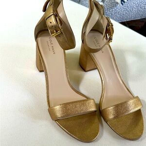 NWOT Cole Haan gold heels open toe ankle comfort Grande